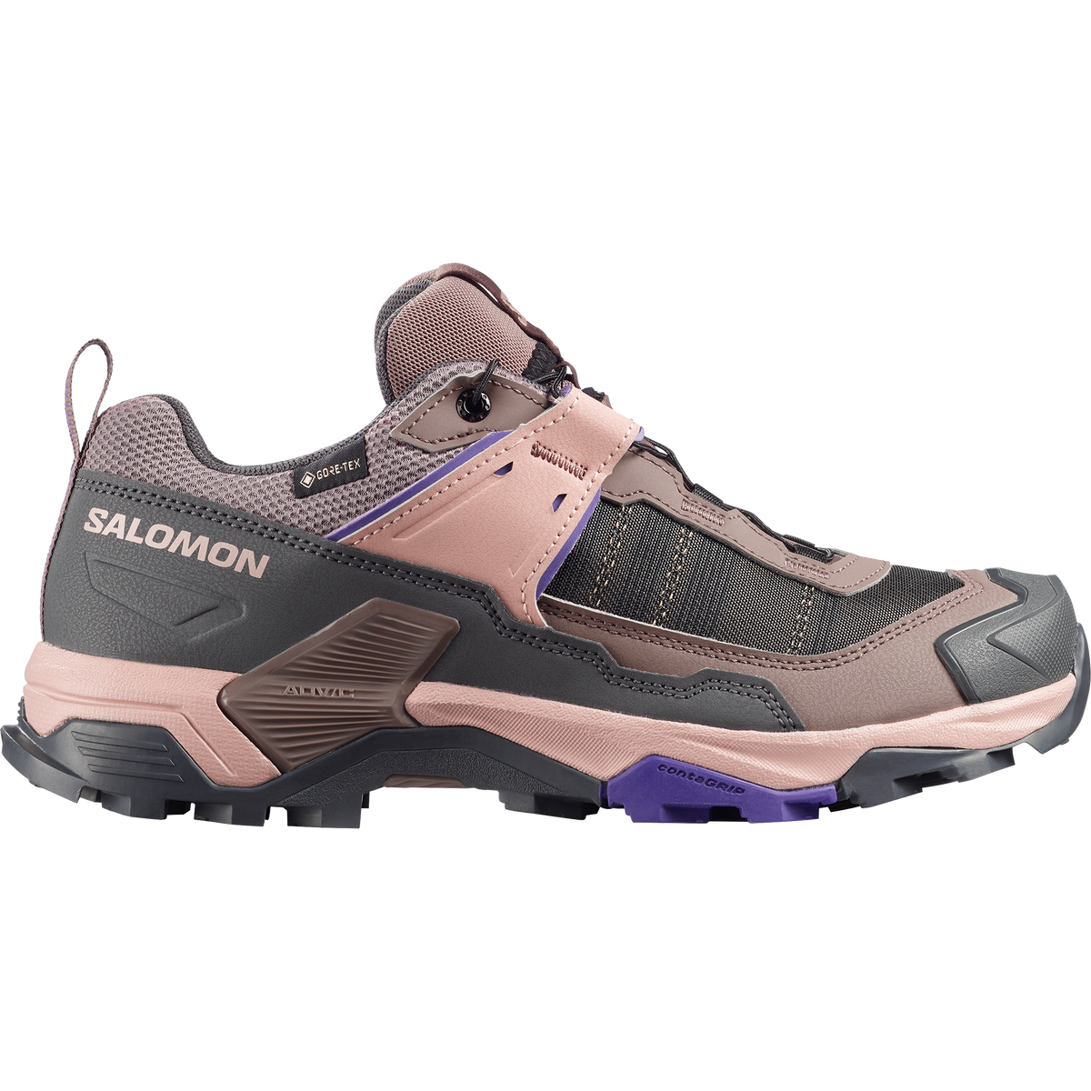 Salomon X Ultra 5 GORE-TEX women's hiking shoe in Iron / Shadow Gray / Deep Blue