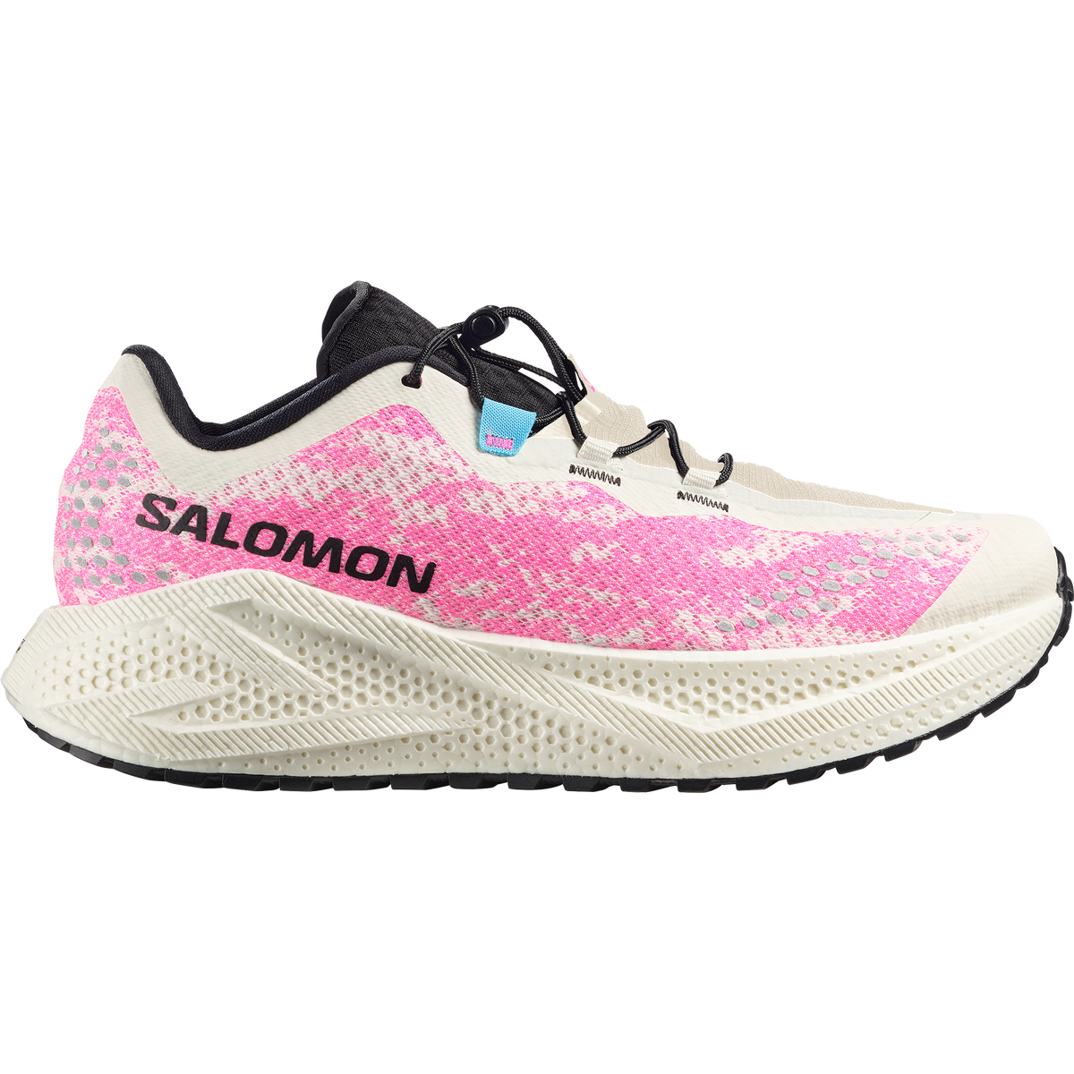 Salomon Aero Glide 4 GRVL men's gravel running shoe in Vanilla Ice/Knockout Pink/Black