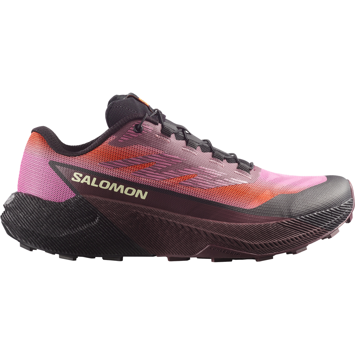 Salomon Pulsar Quiver women's trail running shoe in HUCKLEBERRY/DRAGON FIRE/DUSKY ORCHID - side view