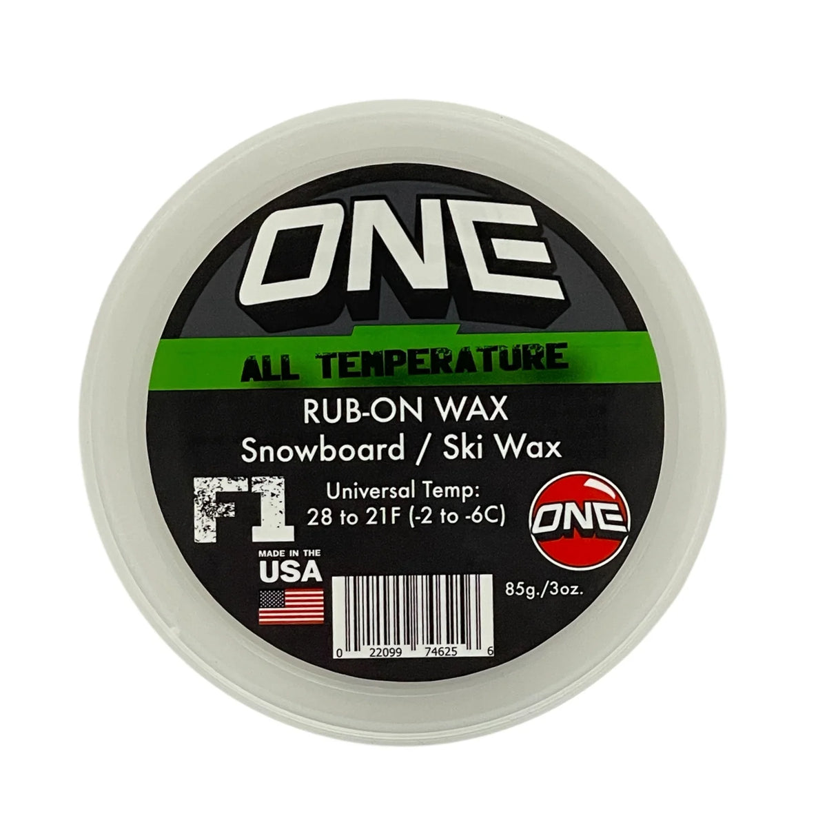 One Ball F-1 Rub On Wax - All Temp, 85g, with cork applicator