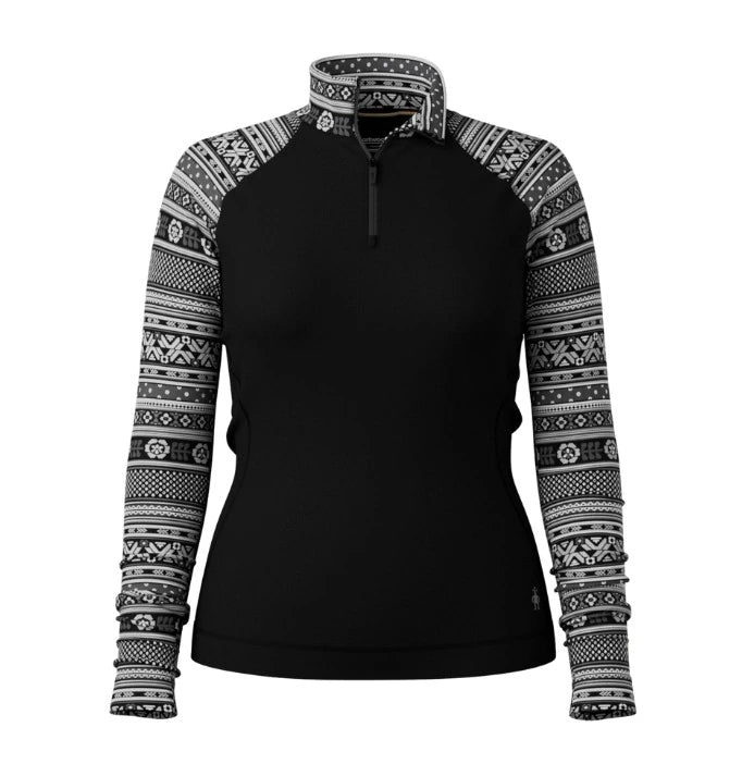 Smartwool Women's Classic Thermal Merino Base Layer 1/4 Zip - Black Fair Isle Fun