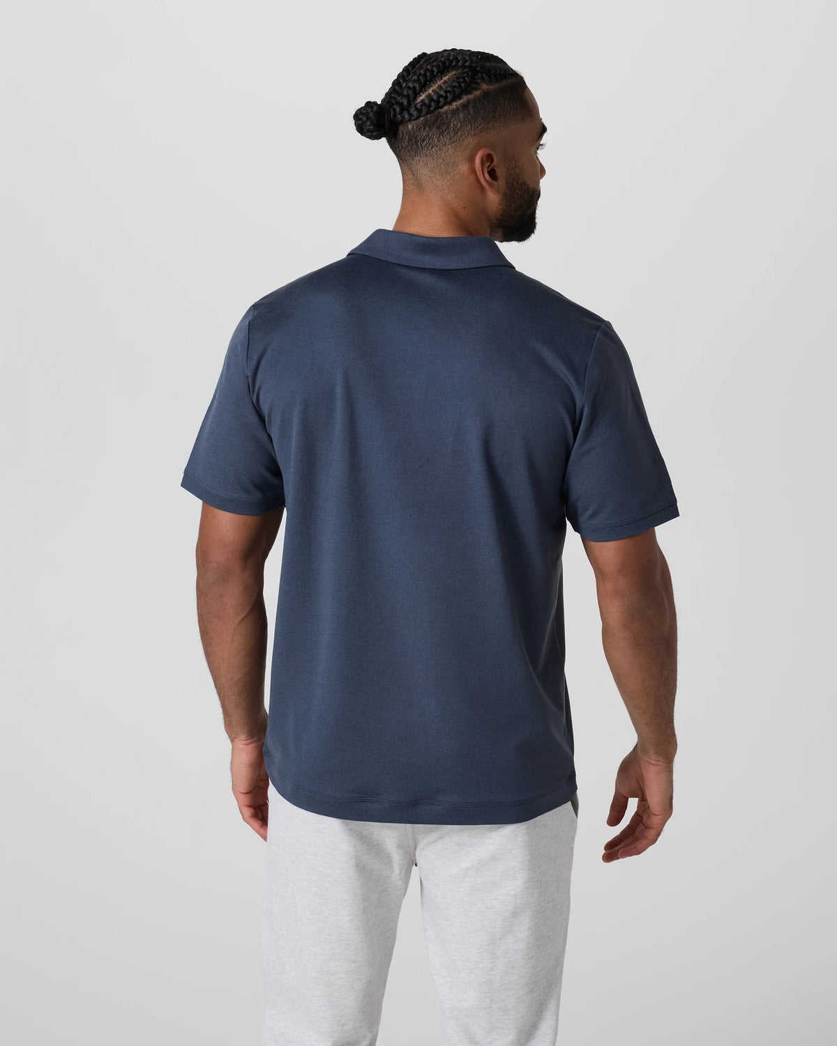 Vuori Short Sleeve Ponto Performance Polo Men’s in Azure Heather – on model