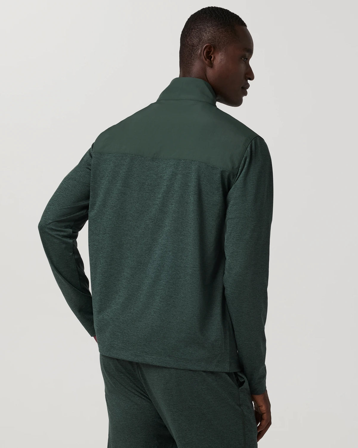 Vuori Sunday Element Track Jacket Men’s in Hemlock Heather – on model