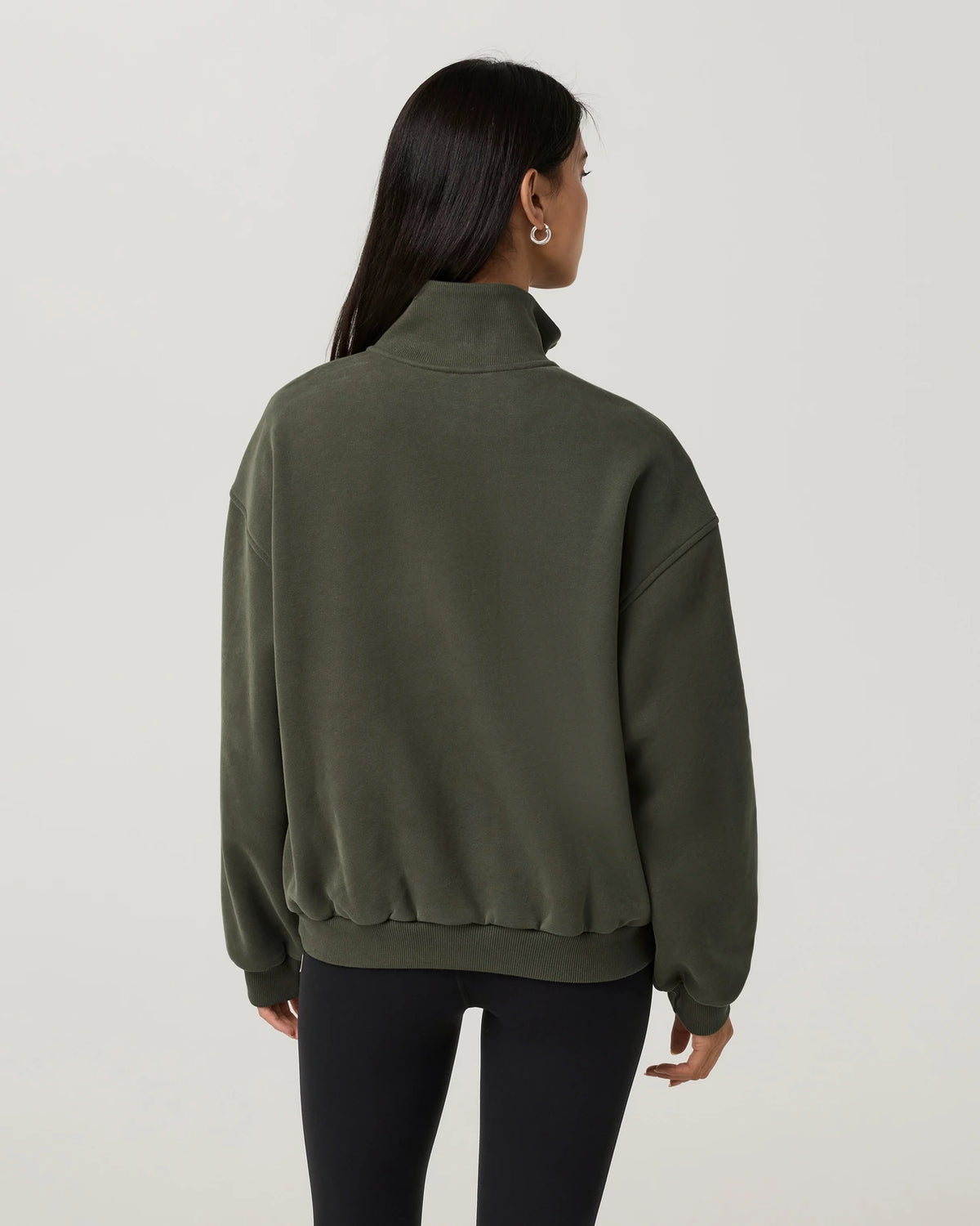 Vuori Restore Oversized Half Zip Women’s in Army – on model
