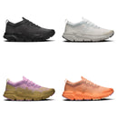 On Cloudsoma Women's trail running shoes — all four colorways: Black/Black, Glacier/Pearl, Sakura/Safari, Sandstone/Tangerine