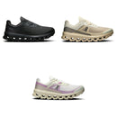 On Cloudvista 2 Women's trail running shoes — all three colorways: Black/Black, Cream/Desert, Ivory/Seedling