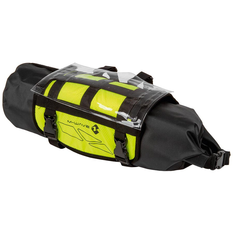 M-Wave Rough Ride 10L Handlebar Bag - Waterproof Flap Bag with Reflective Stripes and Detachable Card Compartment