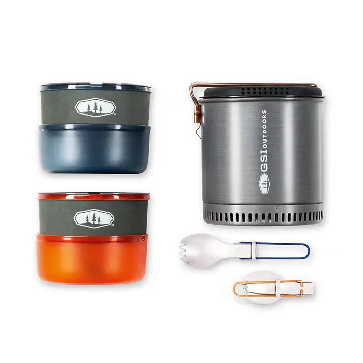 GSI Outdoors Halulite Dualist HS – Ultralight 2-Person Cookset with Nesting Bowls, Mugs & Utensils