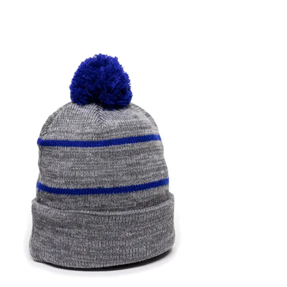 Outdoor Cap KNF-100 Pom Watch Cap Beanie – Acrylic Knit with Fleece Lining & Jacquard Stripes