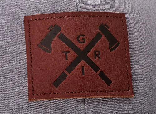 Debossed leather patch with stamped lettering