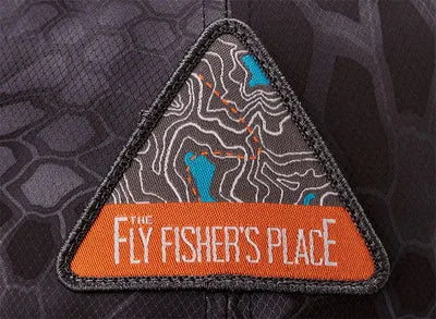 Triangular woven patch reading The Fly Fisher's Place