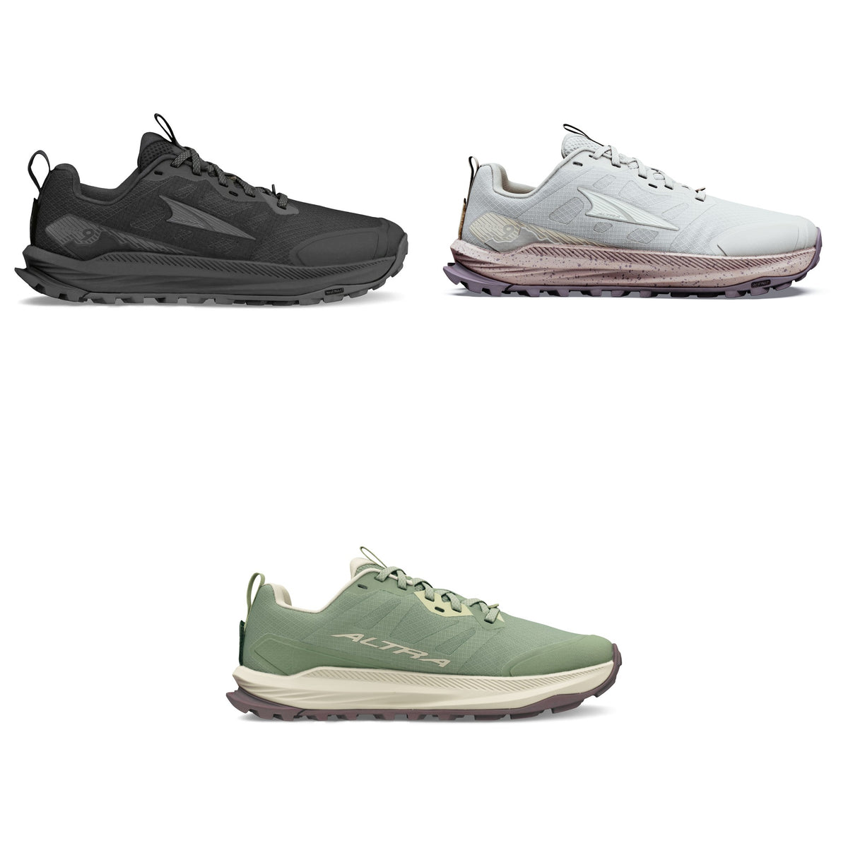 Altra Lone Peak 9 Wide Women's Trail Running Shoe - all colorways: BLACK, FLINT GREY/PEARL/BARK, GREEN