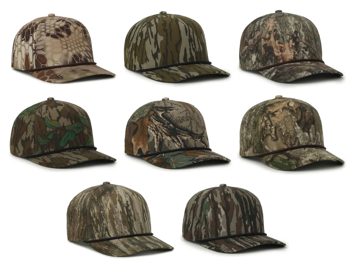 Outdoor Cap 551 Camo Perforated 5-Panel Trucker Hat – High Crown, Structured Polyester Camo Cap with Moisture-Wicking Sweatband