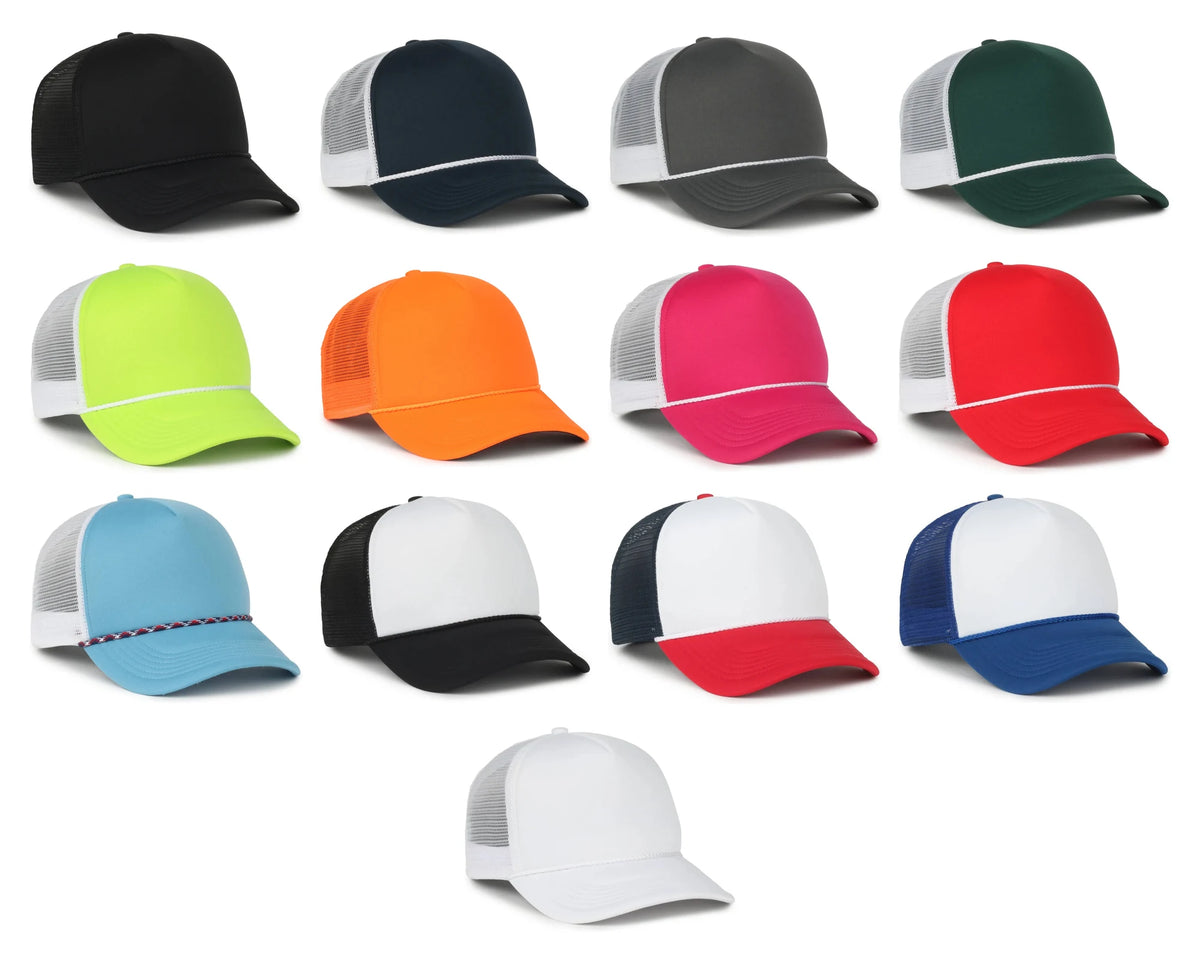 Outdoor Cap Foam 5-Panel Trucker Hat – High Profile Foam Front & Mesh Back with Cord Accent