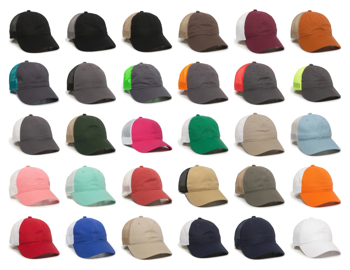 Outdoor Cap FWT-130 Garment Washed Trucker Hat – Unstructured Low Crown, Mesh Back, Adjustable Closure