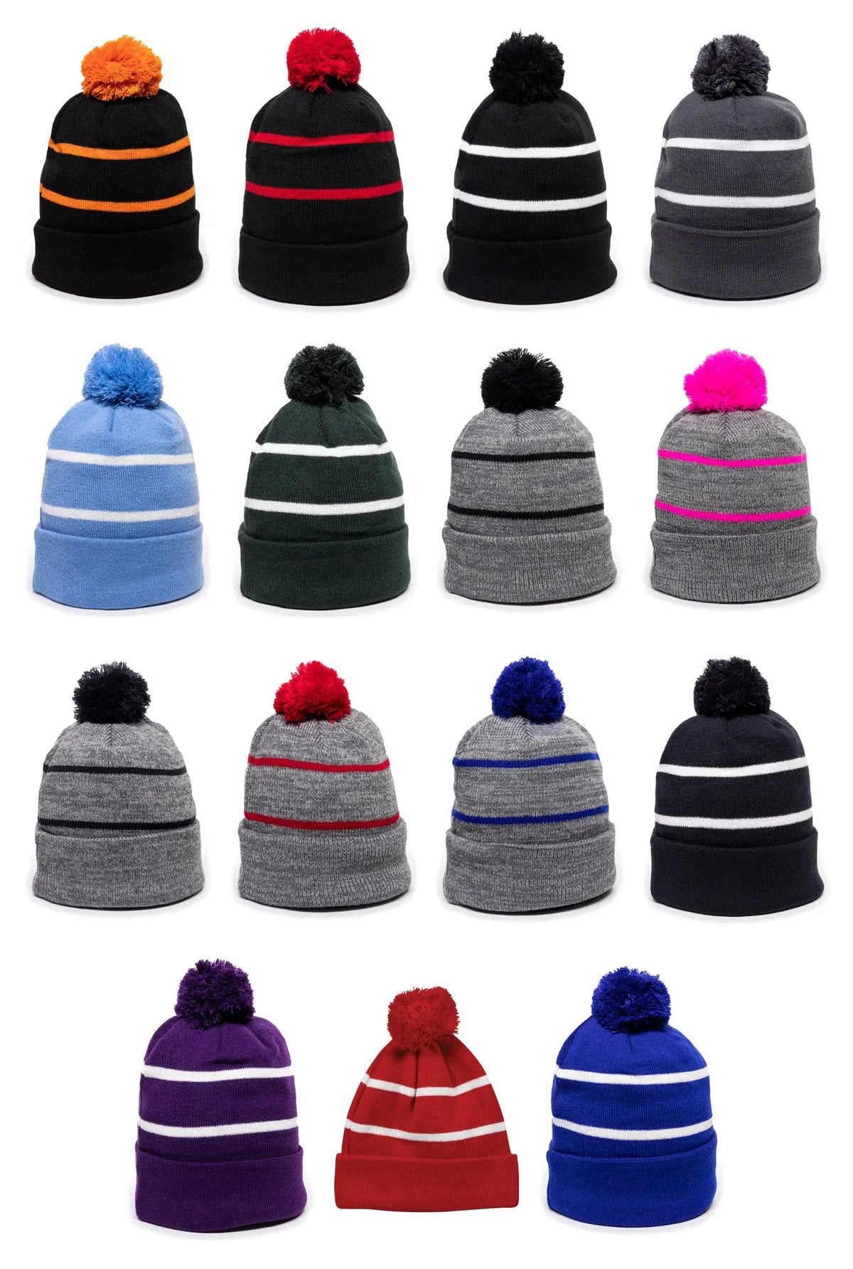 Outdoor Cap KNF-100 Pom Watch Cap Beanie – Acrylic Knit with Fleece Lining & Jacquard Stripes