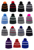 Outdoor Cap KNF-100 Pom Watch Cap Beanie – Acrylic Knit with Fleece Lining & Jacquard Stripes