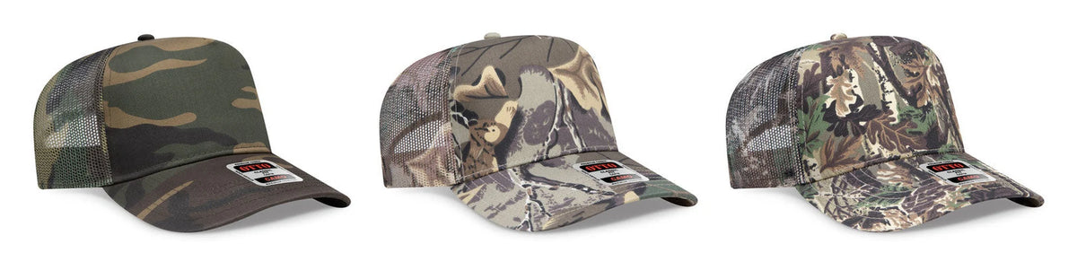 OTTO CAP® 47-049 - Camouflage 5 Panel Mid Profile Mesh Back Trucker Hat