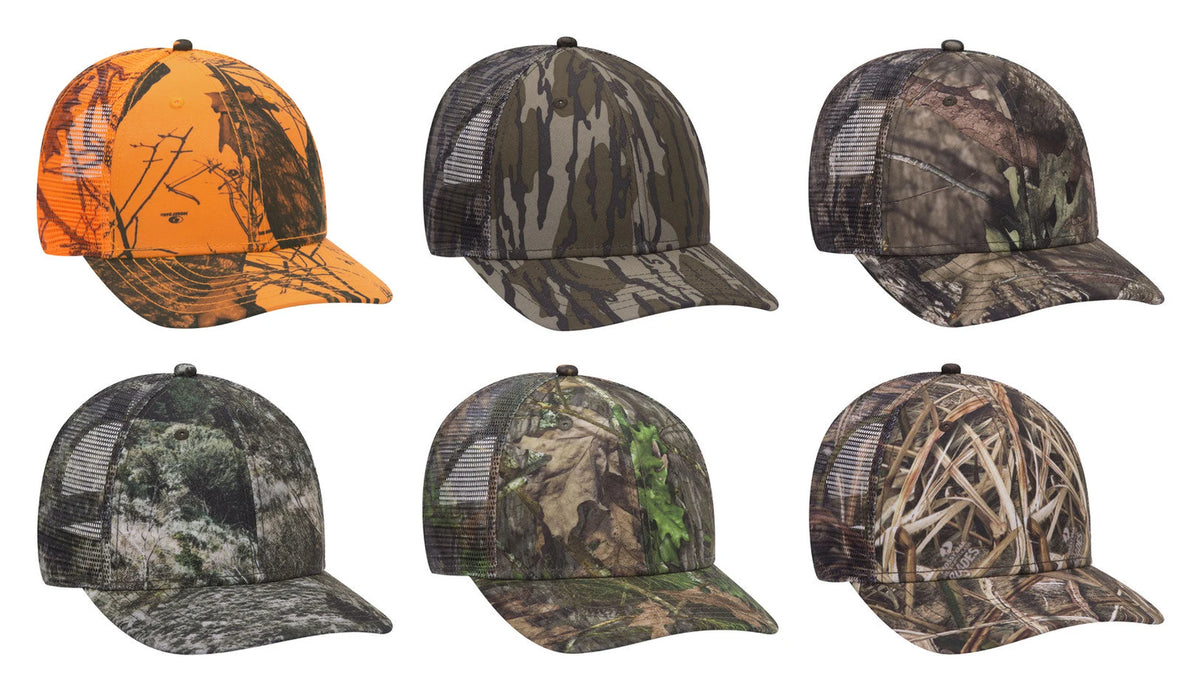 OTTO CAP® 171-1292  -  Mossy Oak Camouflage Superior Polyester Twill 6 Panel Low Profile Mesh Back Trucker Hat