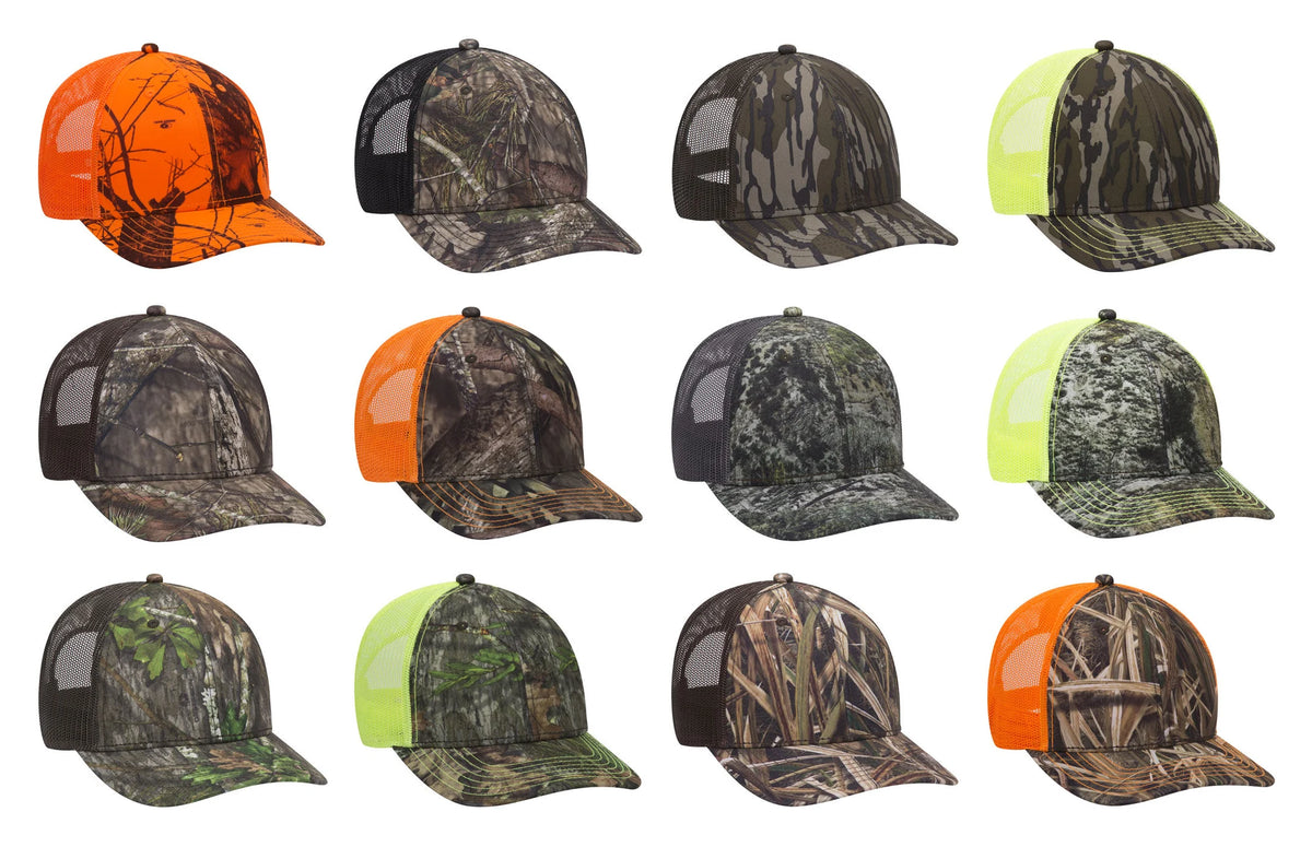 OTTO CAP® 171-1293  - Mossy Oak Camouflage 6 Panel Low Profile Mesh Back Trucker Hat