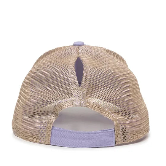 Outdoor Cap PNY100M Ladies’ Ponytail Mesh Back Hat – Structured Cotton Twill Front, Pre-Curved Visor & Adjustable Closure