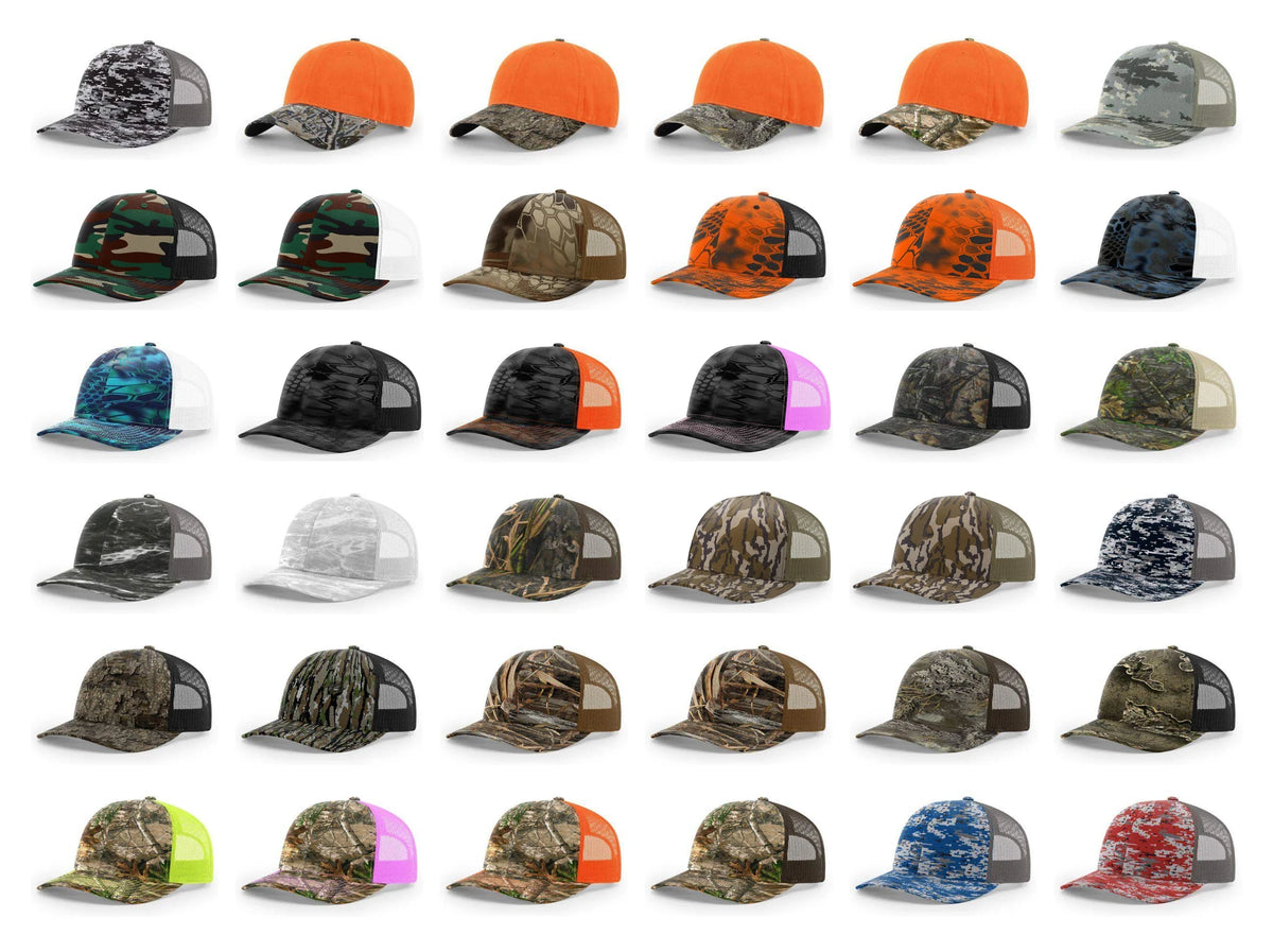 Richardson 112P Camo Trucker Hat Snapback Caps Camo Blaze Orange