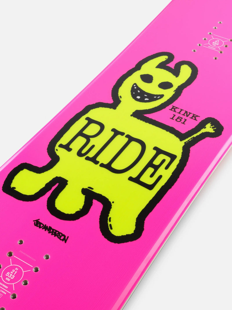 Ride Kink Snowboard 2026 – True Twin Urban & Park Snowboard with Extra Camber, Cleave Edge, Slim Walls & Sintered Base for Freestyle Precision