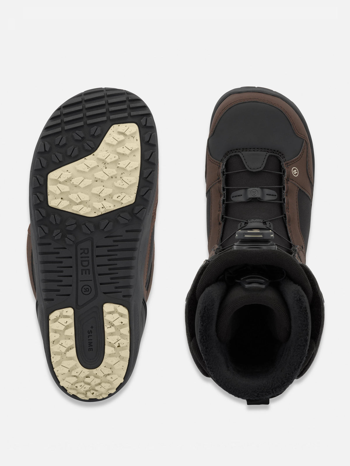 Ride Anthem Snowboard Boots 2027 brown outsole and top-down liner view