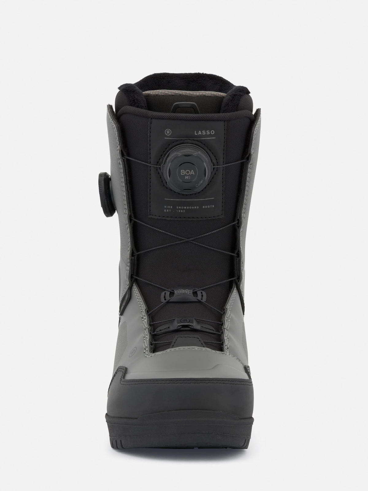 Ride Lasso Snowboard Boots 2027 grey front view with Tongue Tied system