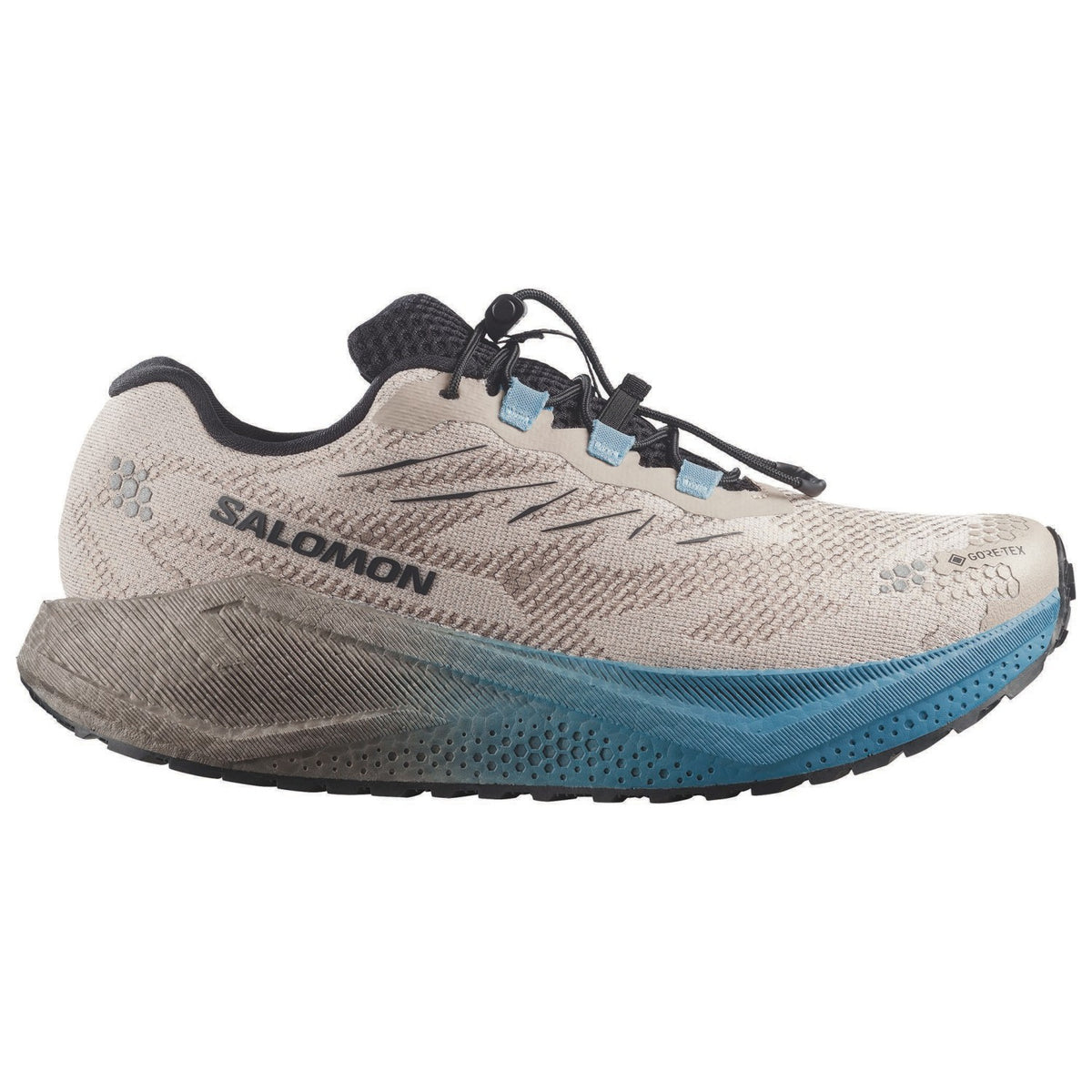 Salomon Aero Blaze 4 GRVL Gore-Tex men's gravel running shoe in OXFORD TAN/BLACK/NIAGARA - side view