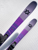 Volkl Blaze 82 Skis in Purple with vMotion binding on groomed snow