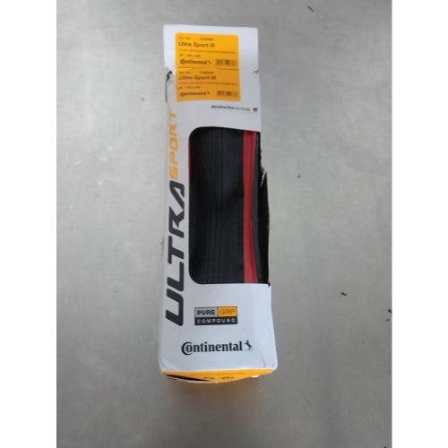 Used Continental Ultra Sport III 700x25 Black/Red Folding PureGrip - Continental - Ridge & River