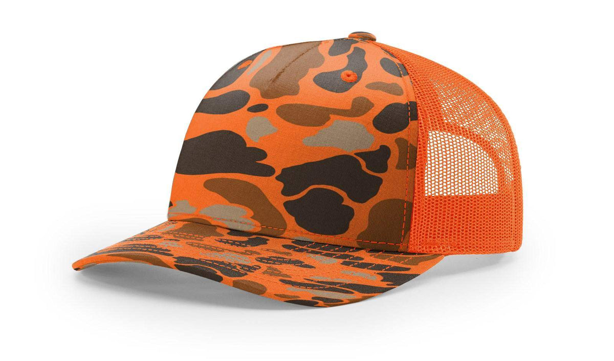 Richardson 112P Camo Trucker Hat Snapback Caps Camo Blaze Orange Realtree Mossy Oak Hats - Richardson - Ridge & River